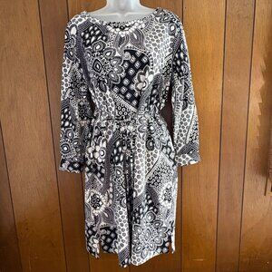 Loft Dress Large Petite Navy‎ White Floral Belt Paisley Boho Fairy Cottagecore